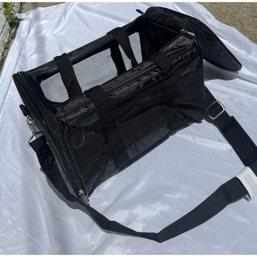 Original Deluxe Black Fabric Pet Carrier Bag Mesh Panels Strap